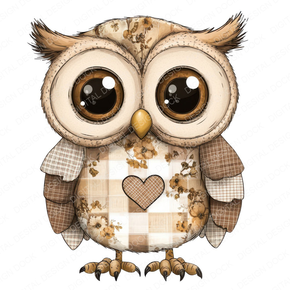 Fabric Patchwork Owl Gingham Wings fussy cut sheet in A4 format showing all 12 designs on one printable page