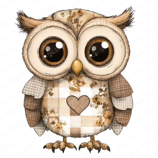 Fabric Patchwork Owl Gingham Wings fussy cut sheet in A4 format showing all 12 designs on one printable page