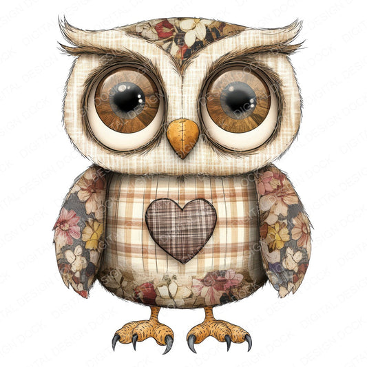 Fabric Patchwork Owl Gingham Wings fussy cut sheet in US Letter format showing all 12 designs on one printable page