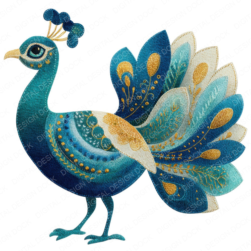 Fabric Patchwork Peacock fussy cut sheet in A4 format showing all 12 designs on one printable page