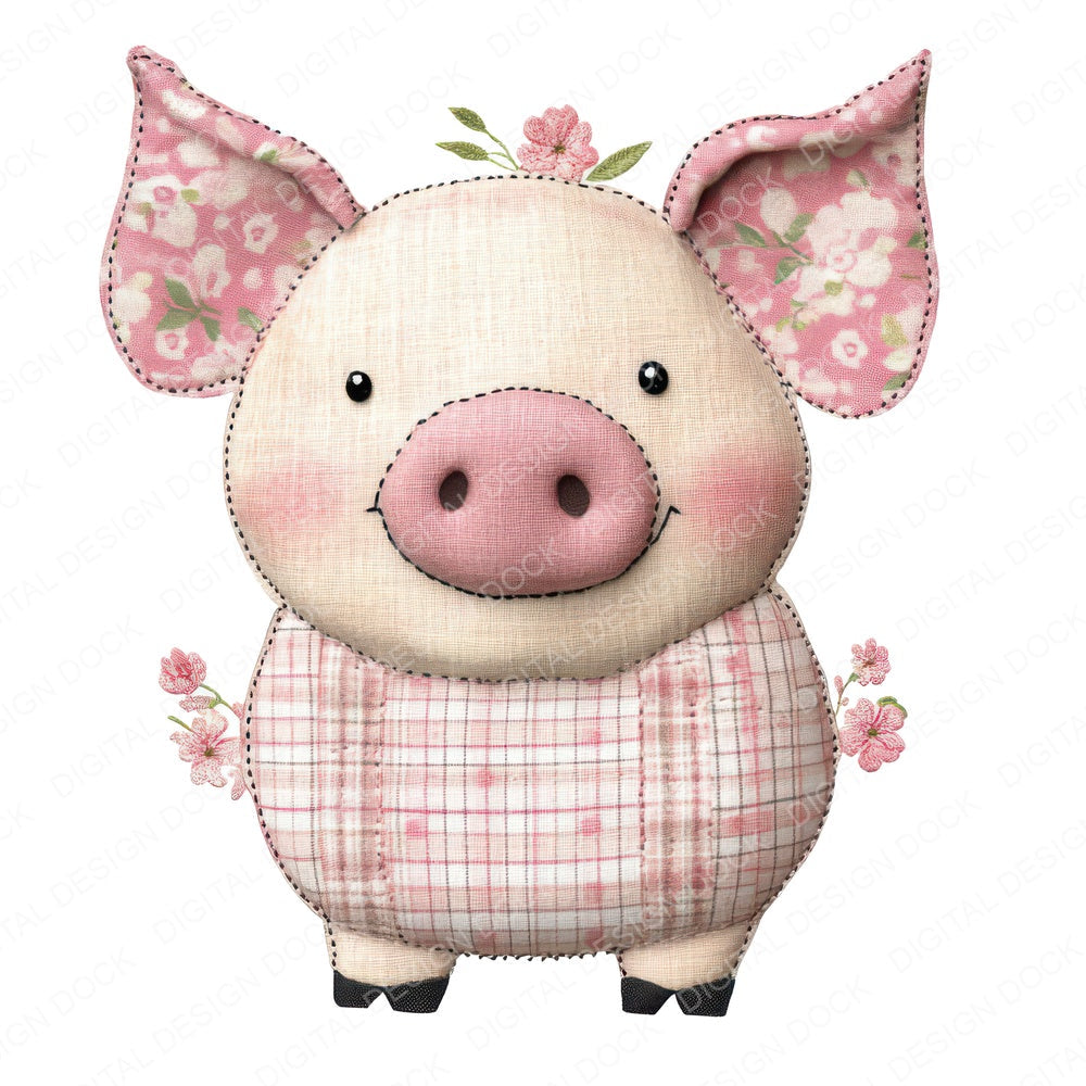 Fabric Patchwork Piglet Pastels fussy cut sheet in A4 format showing all 12 designs on one printable page