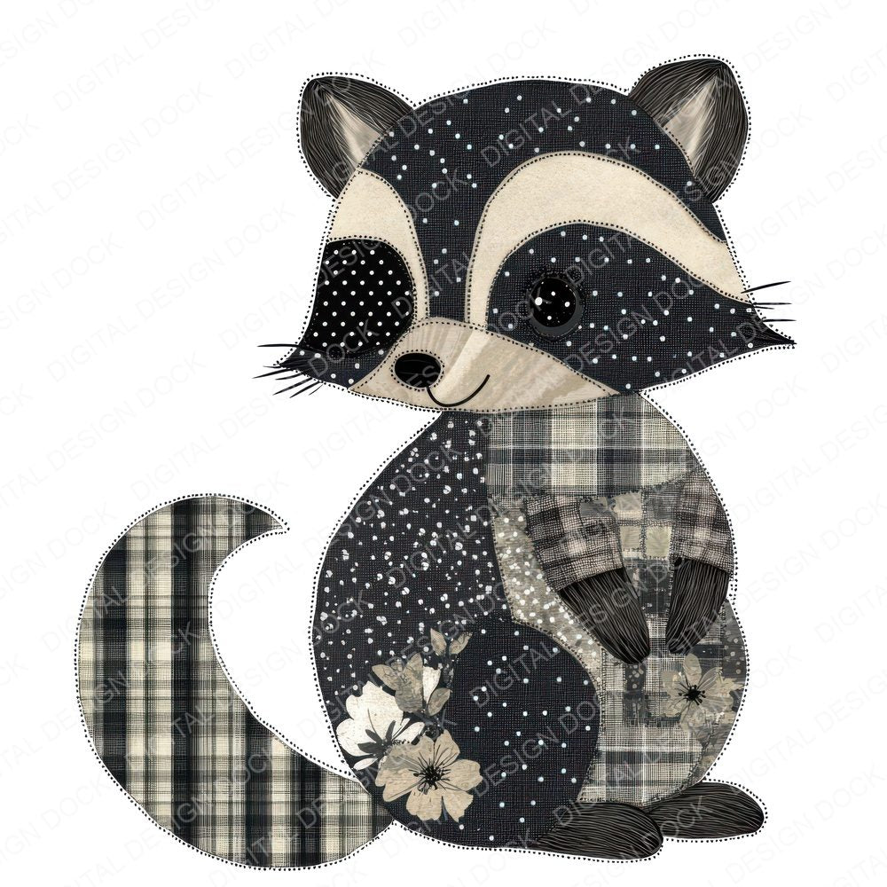 Fabric Patchwork Raccoon with Mask Fussy Cut Sheets (DDD009627)