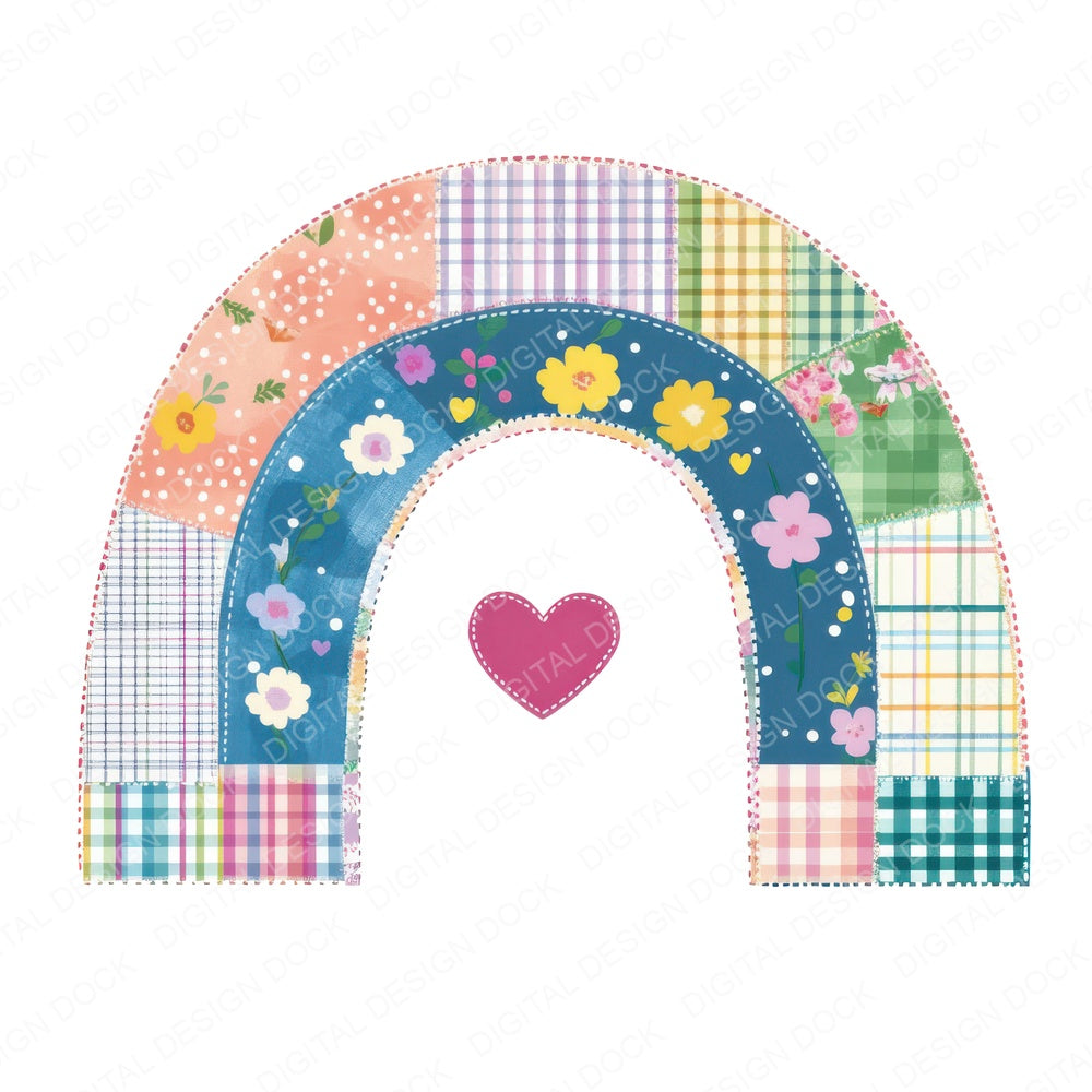 Fabric Patchwork Rainbow fussy cut sheet in A4 format showing all 12 designs on one printable page