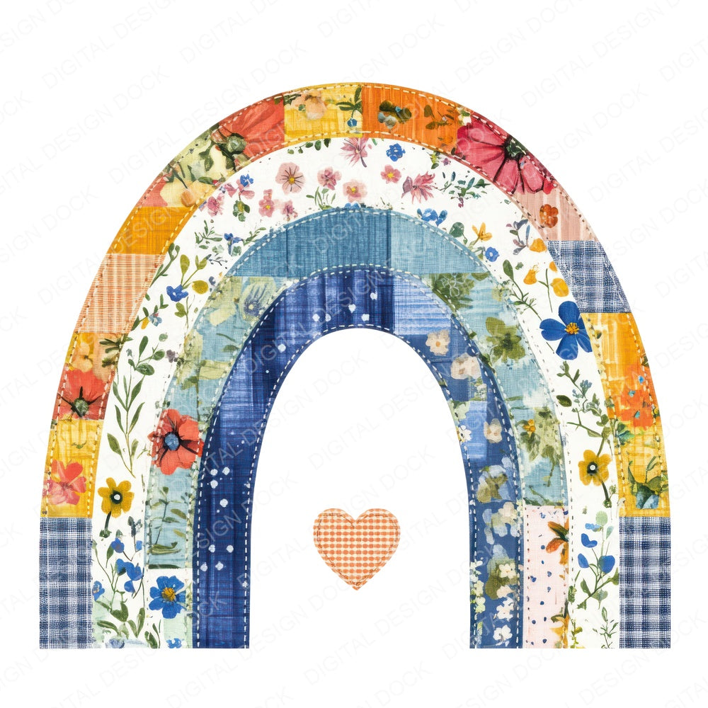 Fabric Patchwork Rainbow fussy cut sheet in US Letter format showing all 12 designs on one printable page