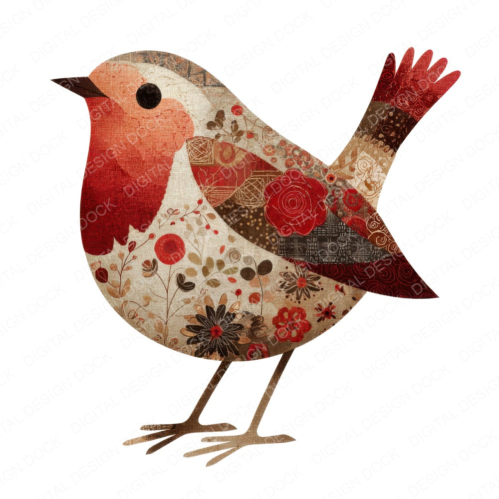 Fabric Patchwork Robin fussy cut sheet in A4 format showing all 12 designs on one printable page