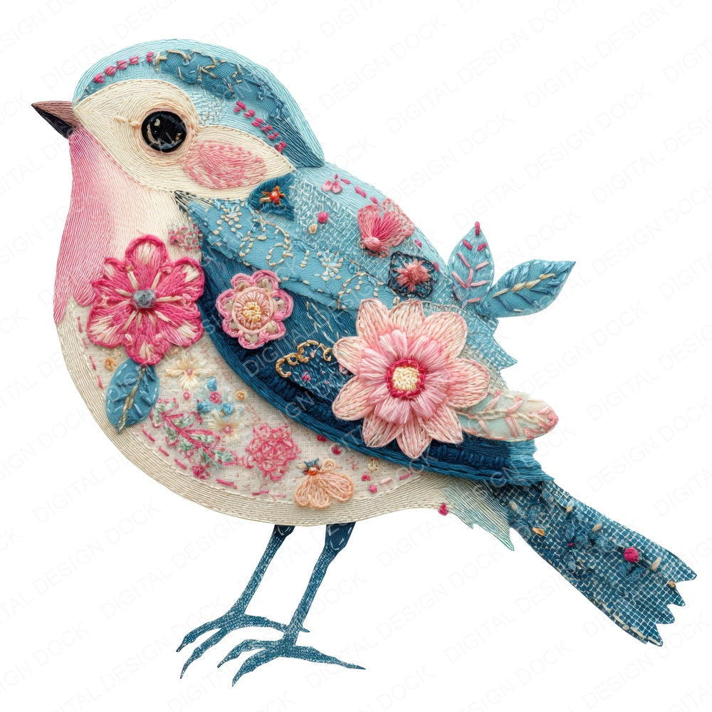 Fabric Patchwork Songbird Clipart Set (DDD005254)
