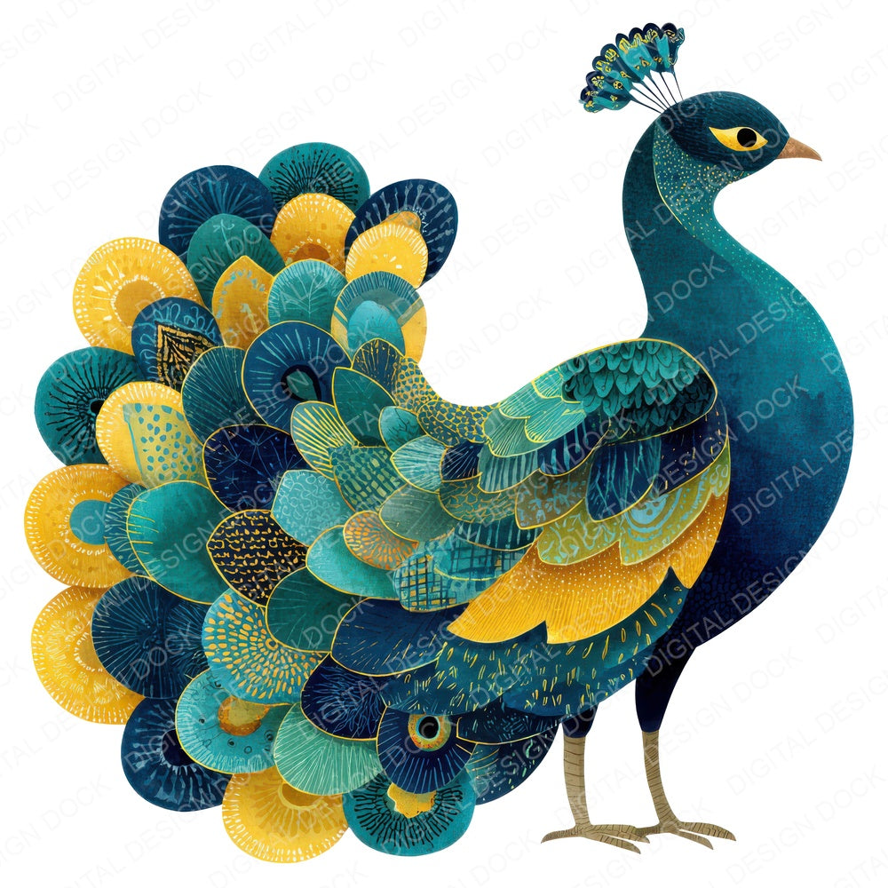 Fabric Peacock Bird fussy cut sheet in A4 format showing all 12 designs on one printable page