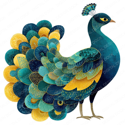 Fabric Peacock Bird fussy cut sheet in A4 format showing all 12 designs on one printable page