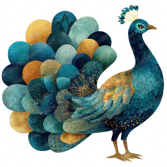 Fabric Peacock Bird fussy cut sheet in US Letter format showing all 12 designs on one printable page