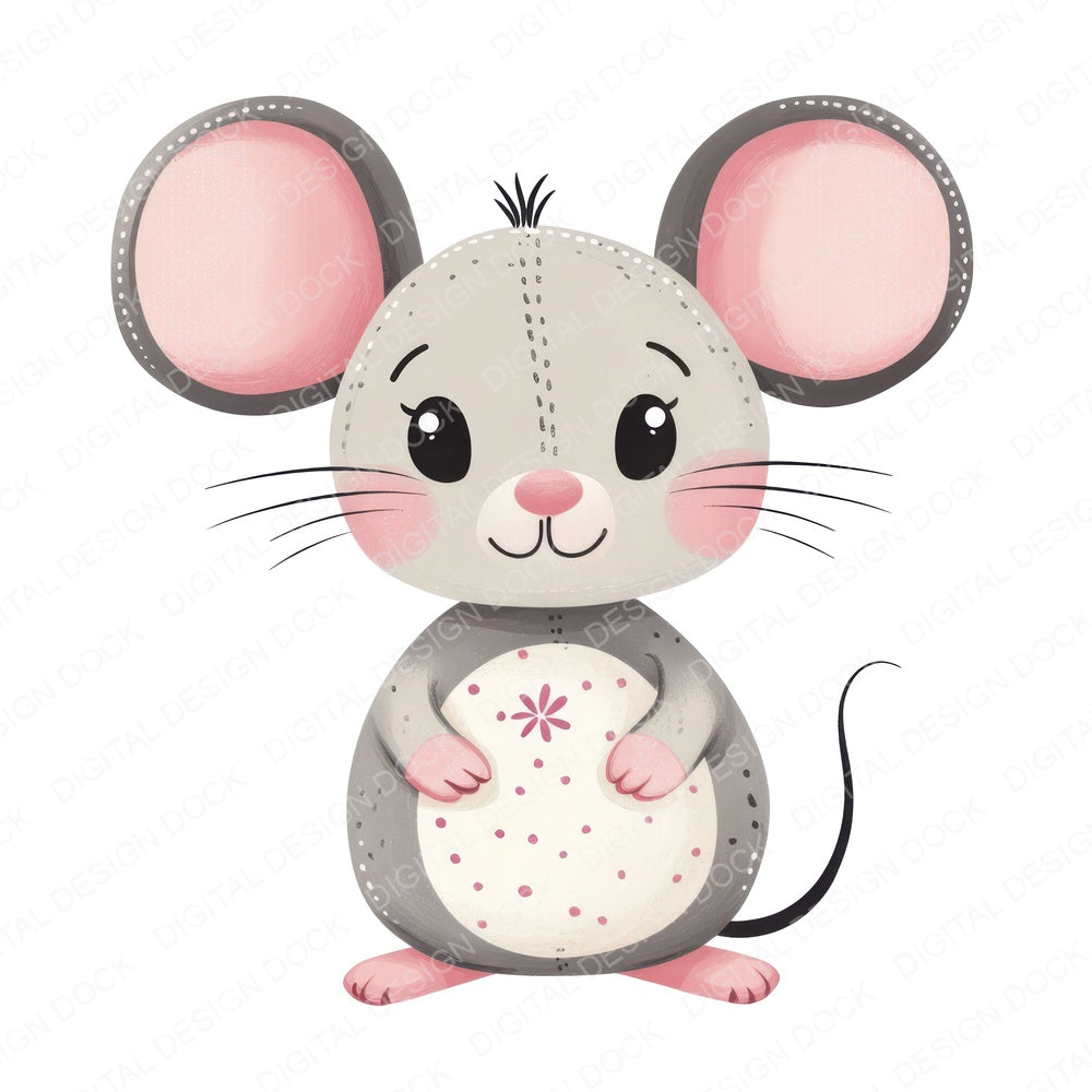 Fabric Pink Eared Patch Mouse fussy cut sheet in A4 format showing all 12 designs on one printable page