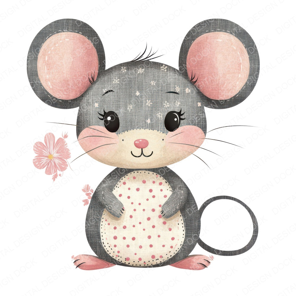 Fabric Pink Eared Patch Mouse fussy cut sheet in US Letter format showing all 12 designs on one printable page