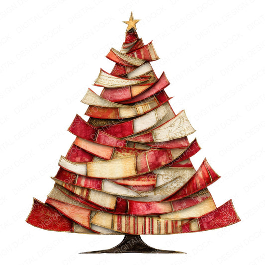 Fabric Ribbon Christmas Tree fussy cut sheet in A4 format showing all 12 designs on one printable page