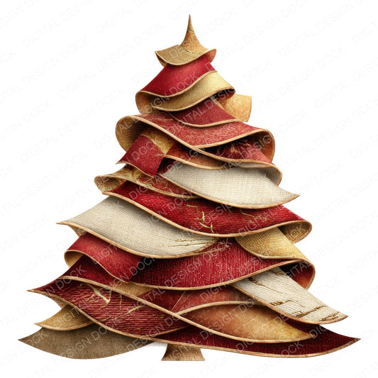 Fabric Ribbon Christmas Tree fussy cut sheet in US Letter format showing all 12 designs on one printable page