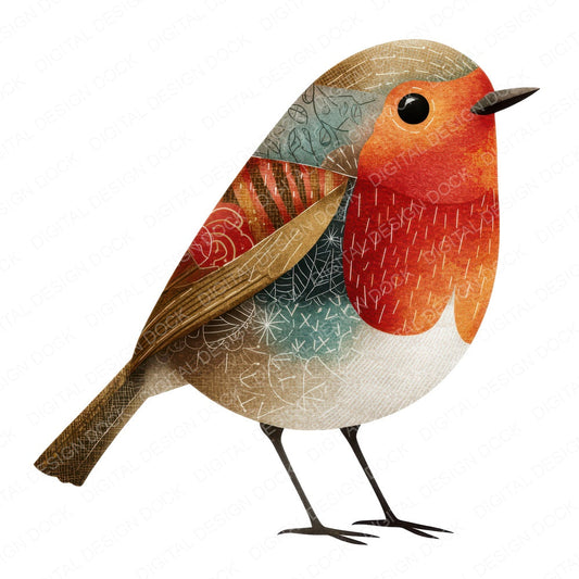 Fabric Robin Bird fussy cut sheet in A4 format showing all 12 designs on one printable page