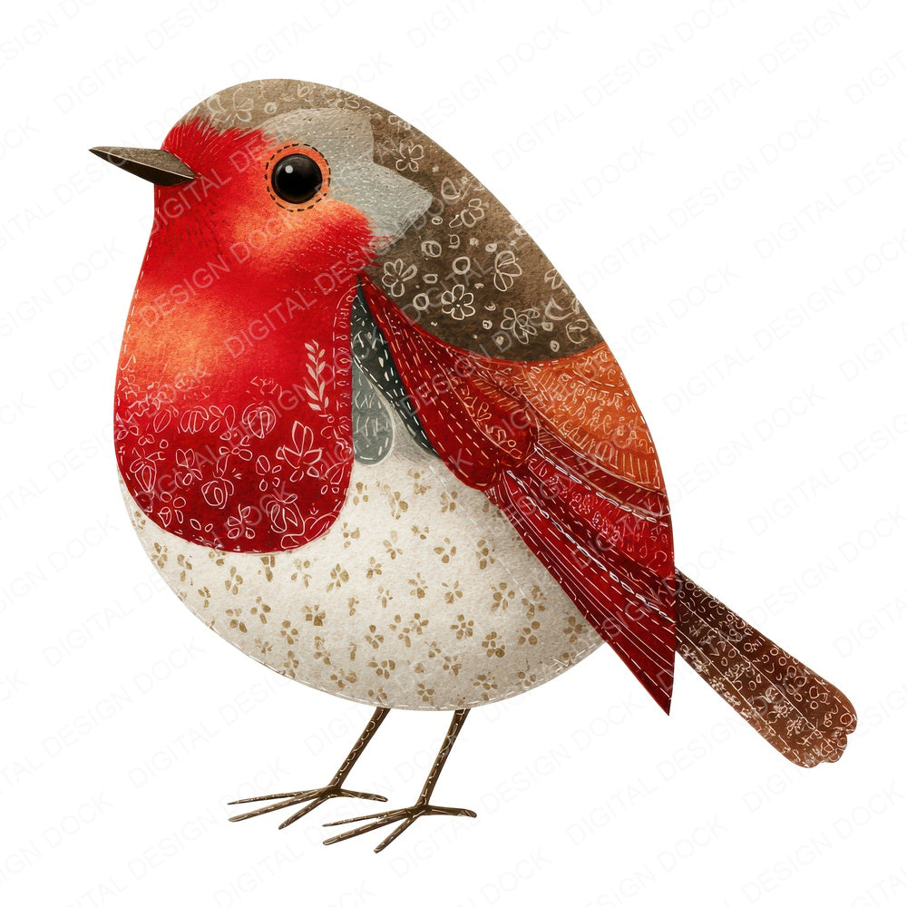 Fabric Robin Bird fussy cut sheet in US Letter format showing all 12 designs on one printable page