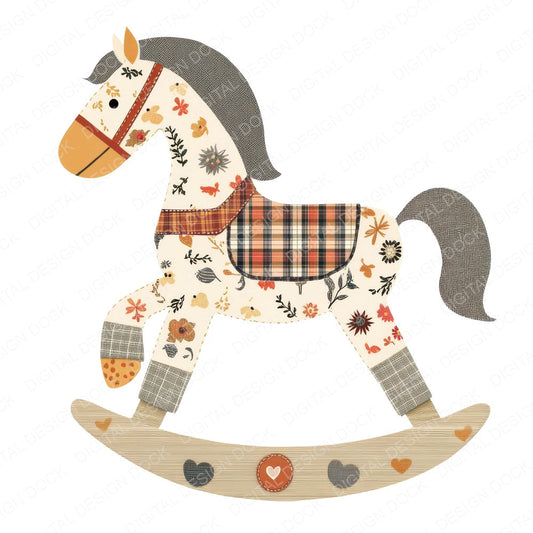Fabric Rocking Horse fussy cut sheet in A4 format showing all 12 designs on one printable page