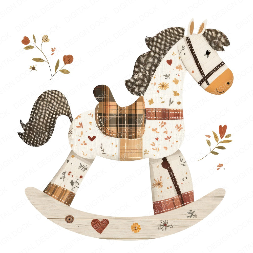 Fabric Rocking Horse fussy cut sheet in US Letter format showing all 12 designs on one printable page