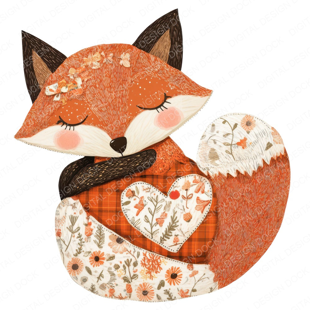 Fabric Sleeping Fox Patchwork fussy cut sheet in A4 format showing all 12 designs on one printable page