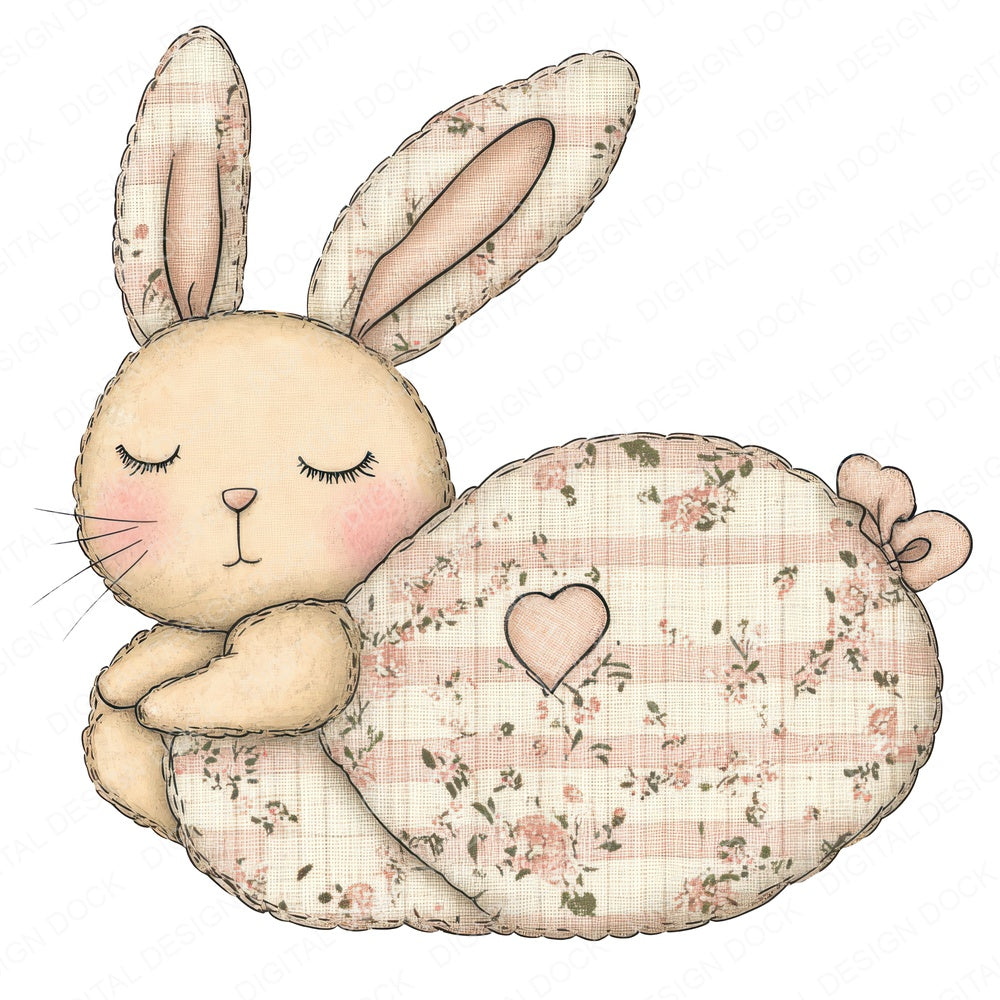 Fabric Sleeping Gingham Bunny fussy cut sheet in A4 format showing all 12 designs on one printable page