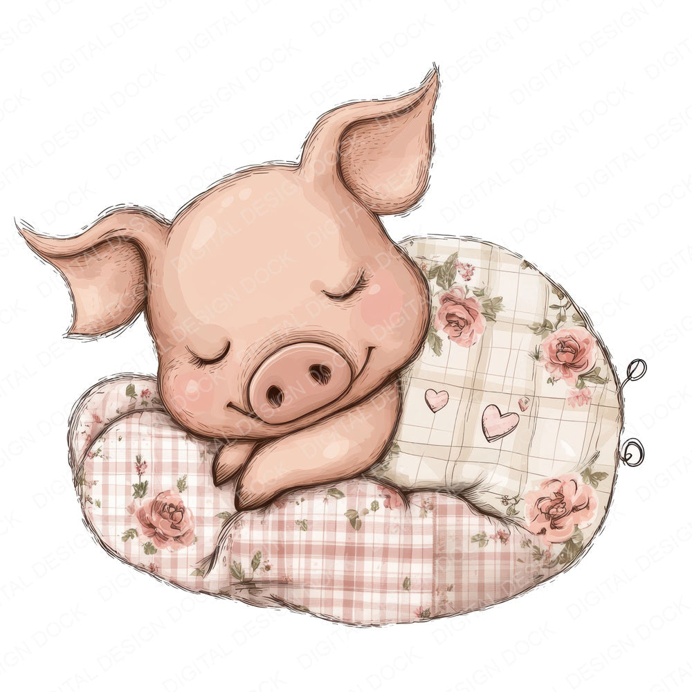 Fabric Sleeping Piglet Patchwork fussy cut sheet in US Letter format showing all 12 designs on one printable page