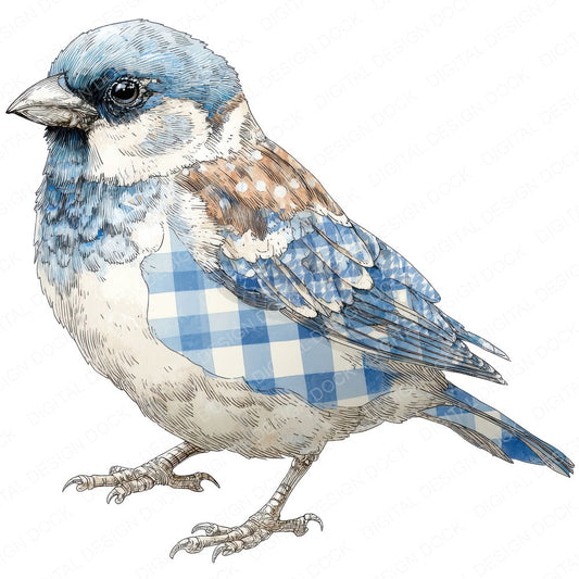 Fabric Sparrow Bird fussy cut sheet in A4 format showing all 12 designs on one printable page