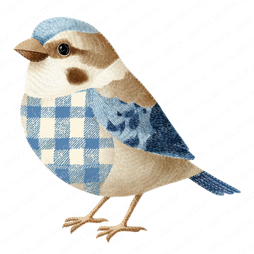 Fabric Sparrow Bird fussy cut sheet in US Letter format showing all 12 designs on one printable page