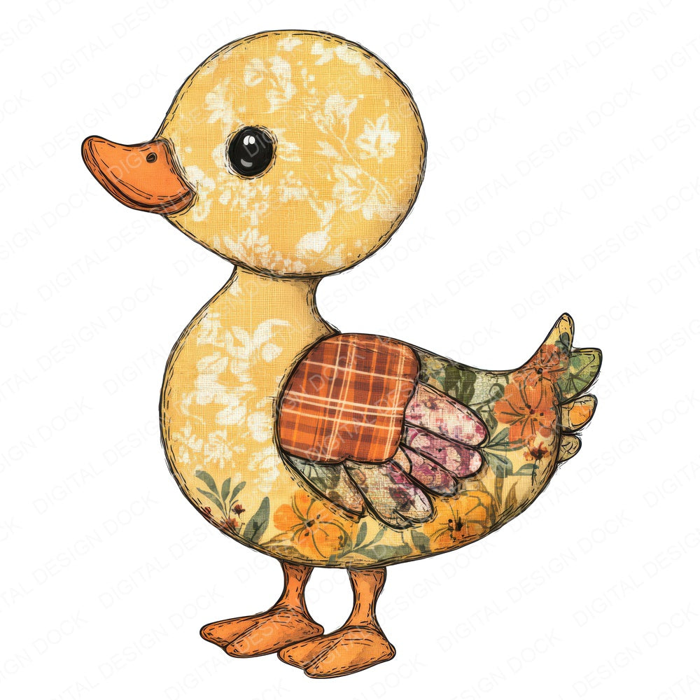 Fabric Standing Patchwork Duckling fussy cut sheet in A4 format showing all 12 designs on one printable page