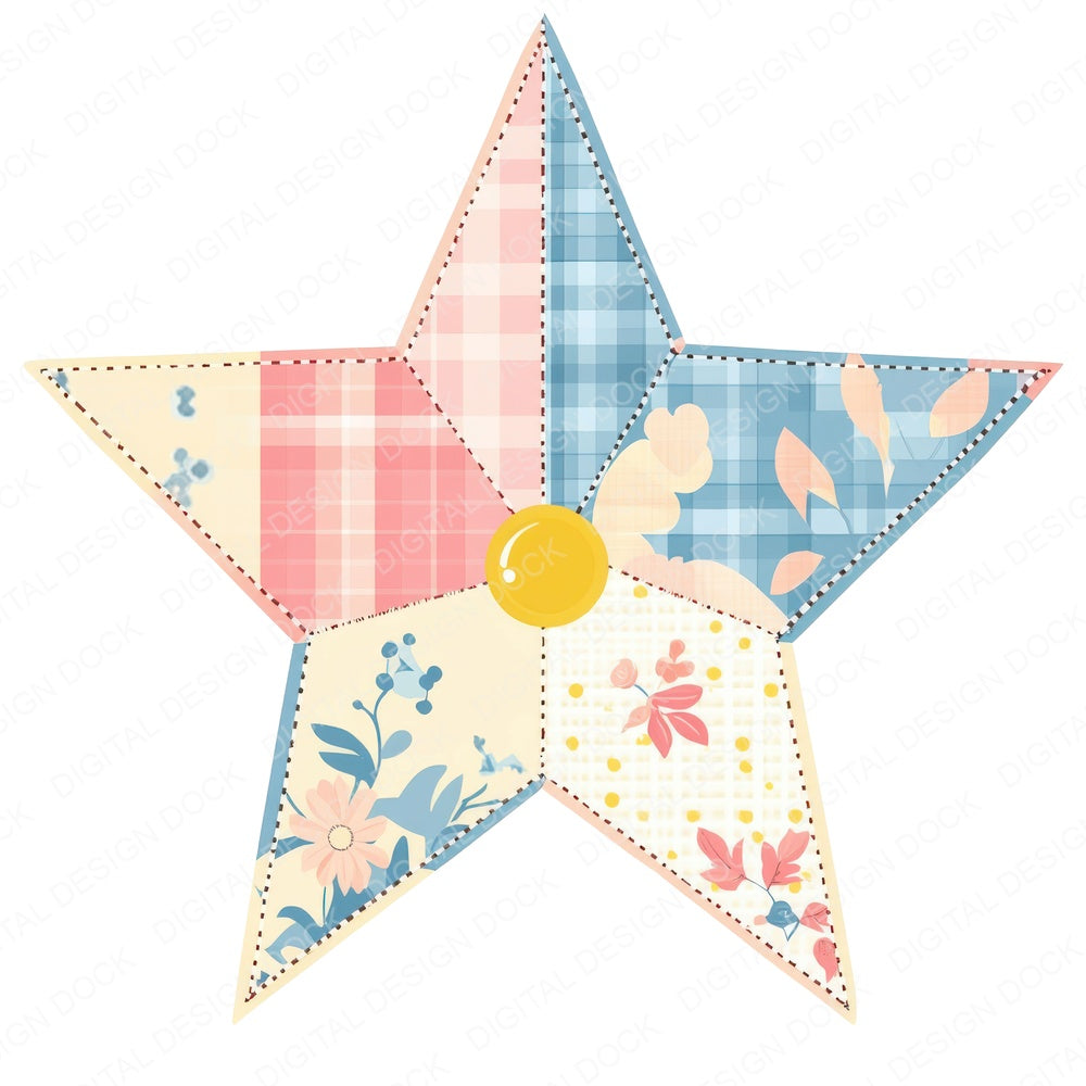 Fabric Star Patchwork fussy cut sheet in A4 format showing all 12 designs on one printable page