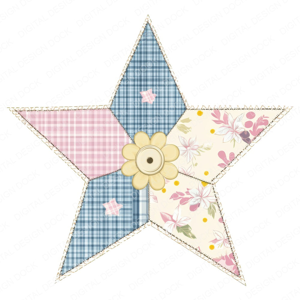 Fabric Star Patchwork fussy cut sheet in US Letter format showing all 12 designs on one printable page