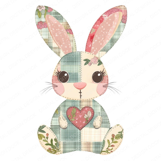 Fabric Stitched Heart Patch Bunny fussy cut sheet in A4 format showing all 12 designs on one printable page