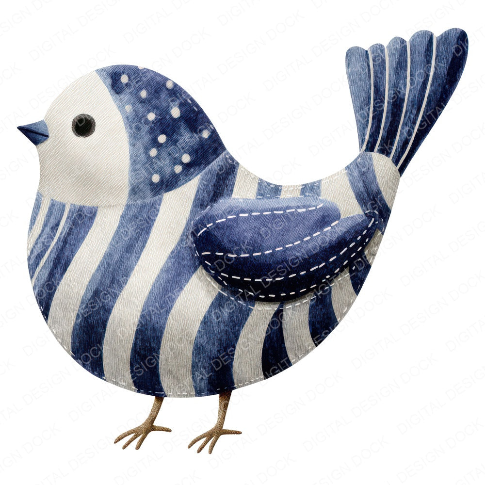 Fabric Striped Bird fussy cut sheet in A4 format showing all 12 designs on one printable page