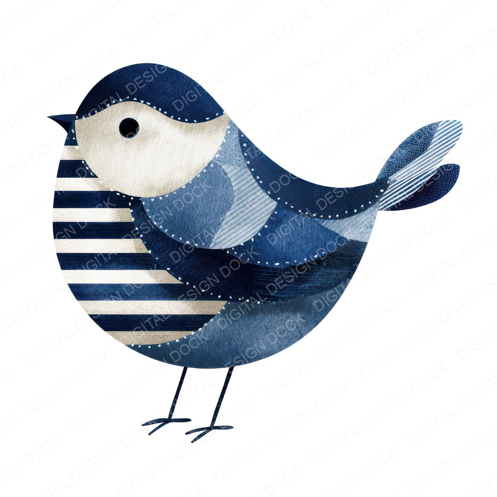 Fabric Striped Bird fussy cut sheet in US Letter format showing all 12 designs on one printable page