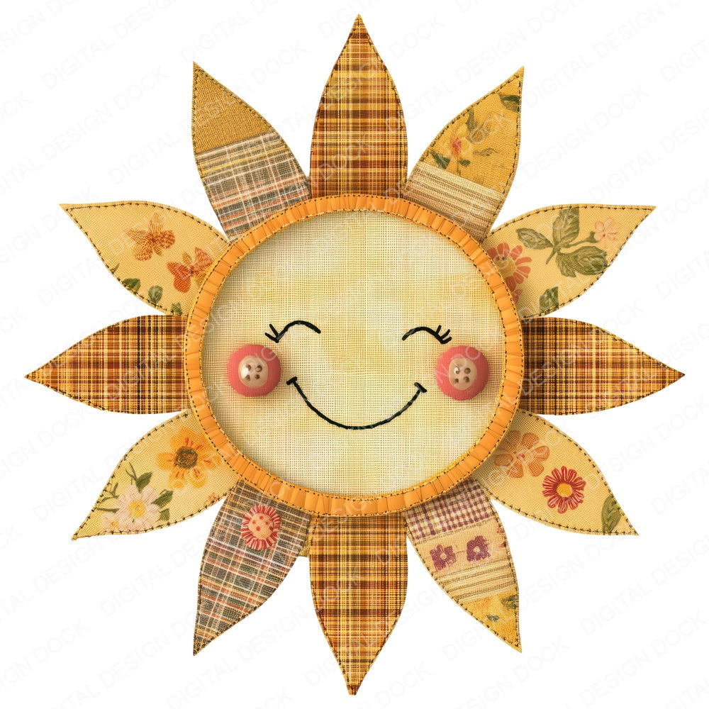 Fabric Sunshine Face fussy cut sheet in A4 format showing all 12 designs on one printable page