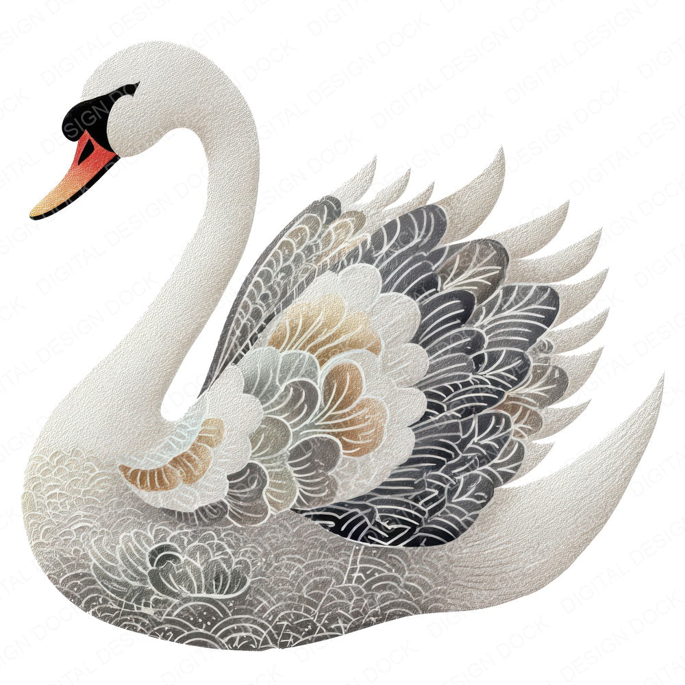 Fabric Swan Bird fussy cut sheet in A4 format showing all 12 designs on one printable page
