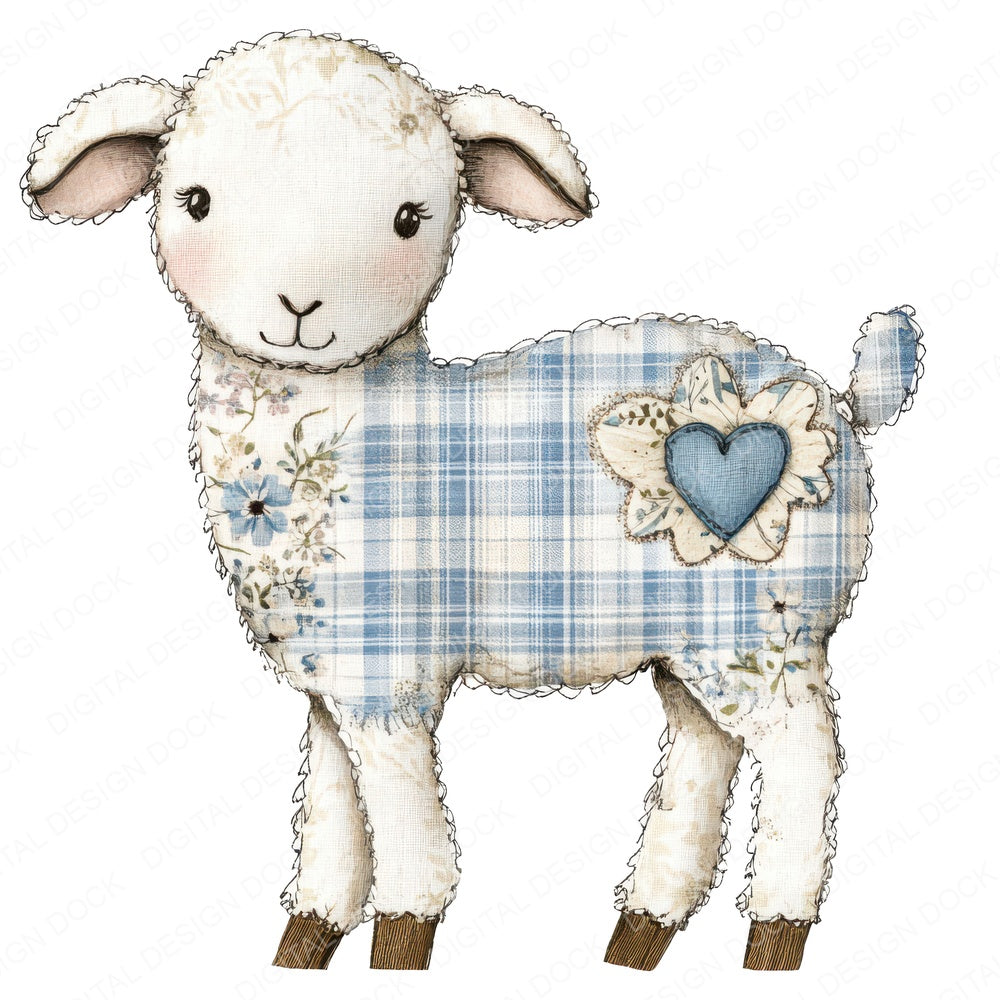 Fabric Tartan Lamb with Heart fussy cut sheet in A4 format showing all 12 designs on one printable page