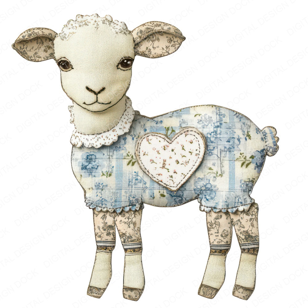 Fabric Tartan Lamb with Heart fussy cut sheet in US Letter format showing all 12 designs on one printable page