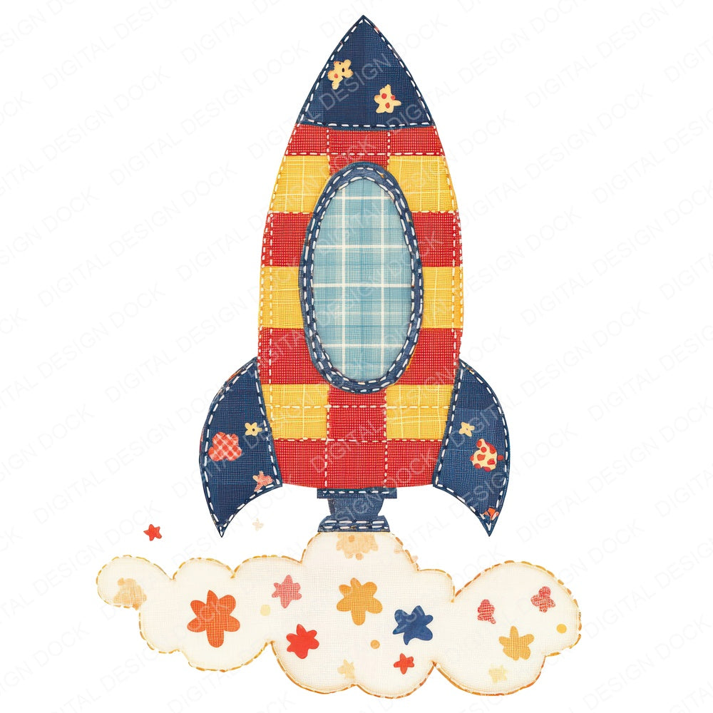 Fabric Toy Rocket fussy cut sheet in US Letter format showing all 12 designs on one printable page