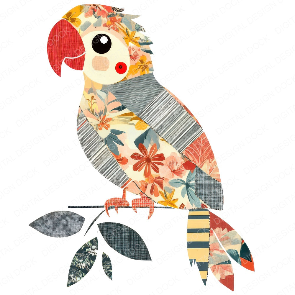 Fabric Tropical Button Parrot fussy cut sheet in A4 format showing all 12 designs on one printable page