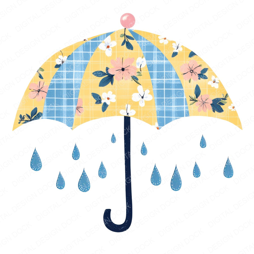 Fabric Umbrella with Raindrops fussy cut sheet in A4 format showing all 12 designs on one printable page