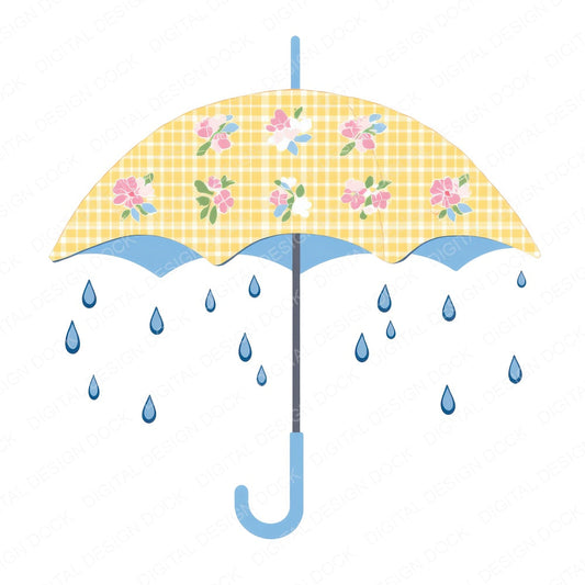 Fabric Umbrella with Raindrops fussy cut sheet in US Letter format showing all 12 designs on one printable page