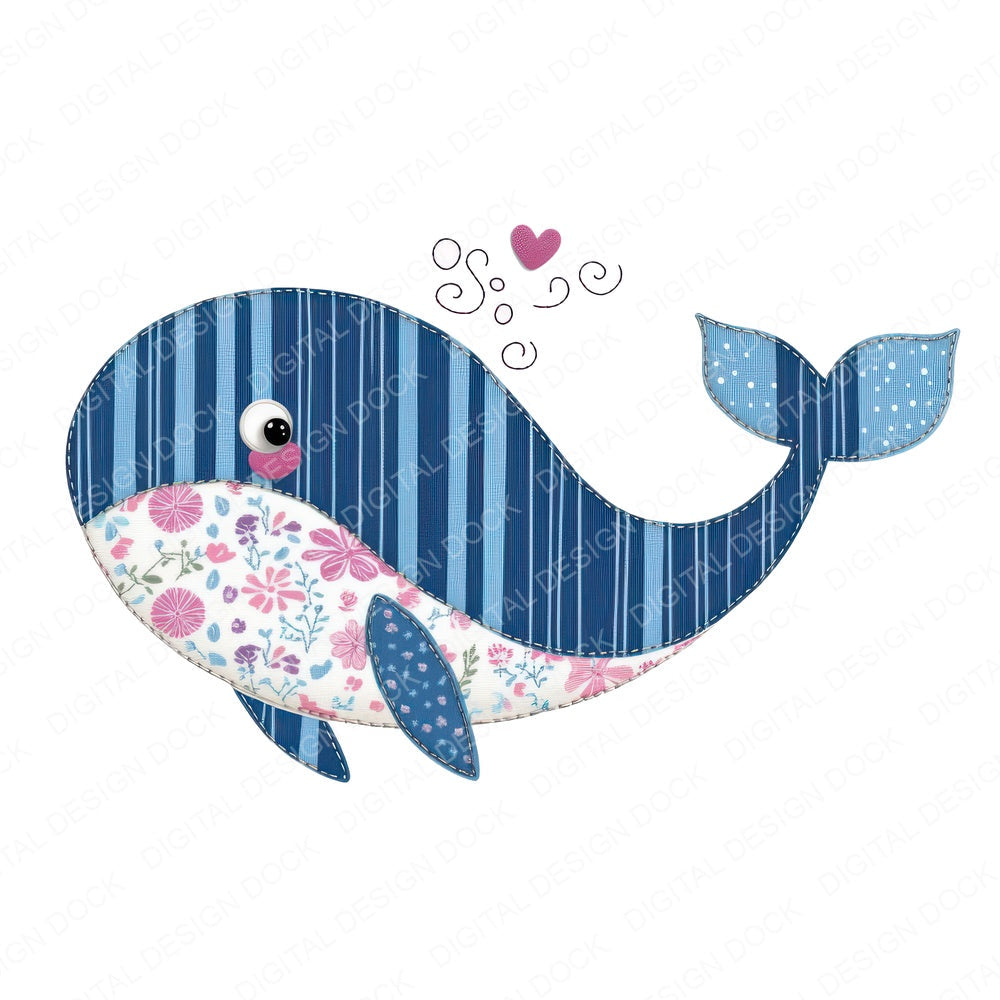 Fabric Whale Patch fussy cut sheet in A4 format showing all 12 designs on one printable page