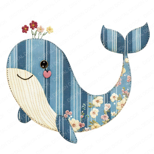 Fabric Whale Patch fussy cut sheet in US Letter format showing all 12 designs on one printable page