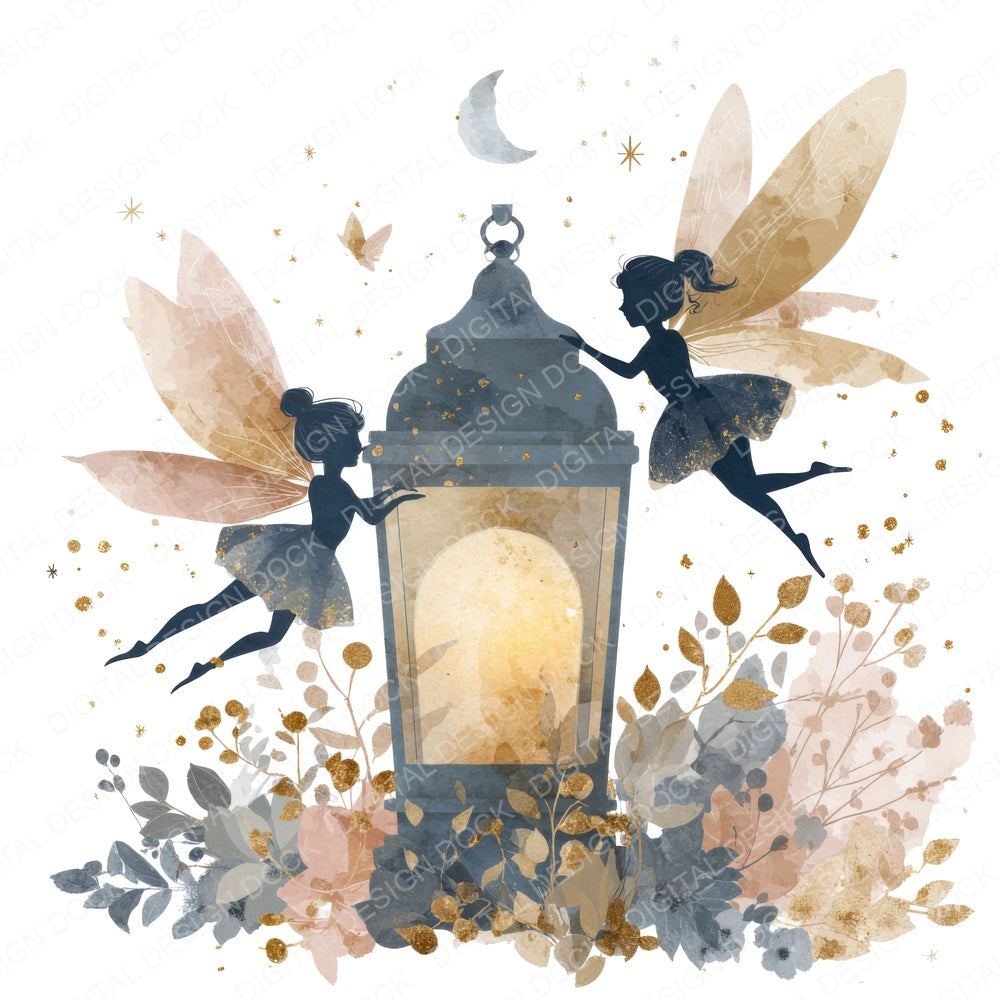 Fairies Night Lantern fussy cut sheet in US Letter format showing all 12 designs on one printable page