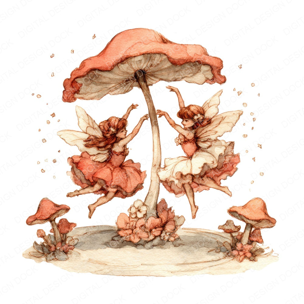 Fairies Toadstool Ring fussy cut sheet in A4 format showing all 12 designs on one printable page
