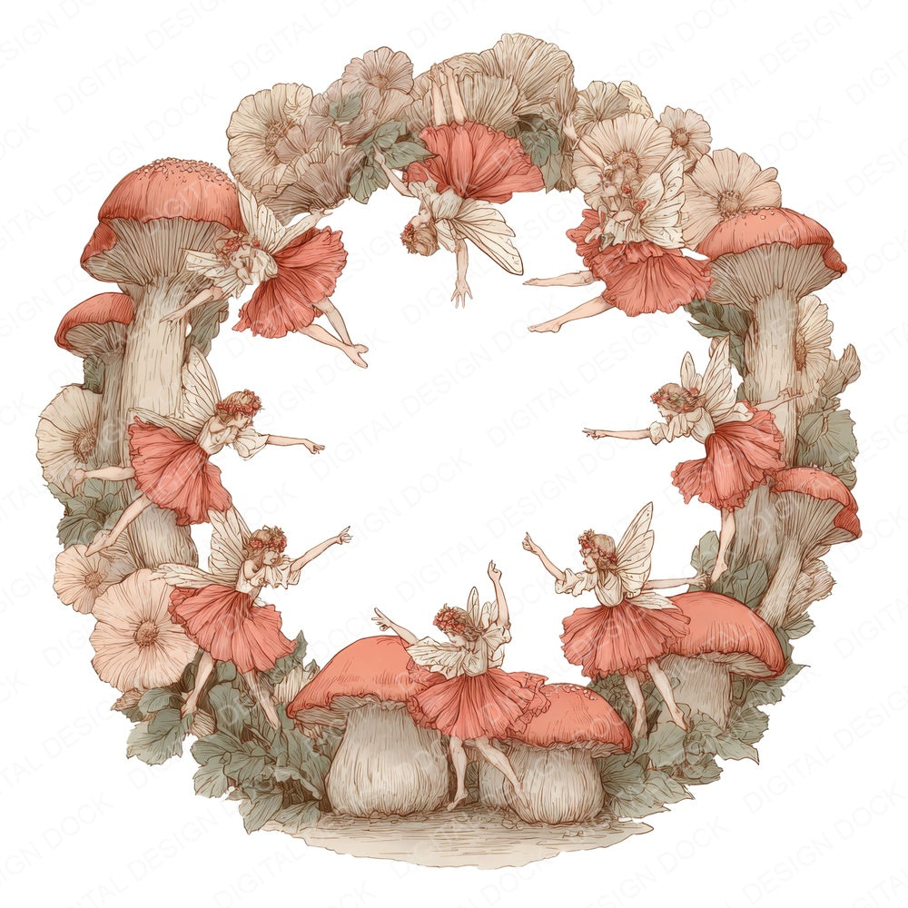 Fairies Toadstool Ring fussy cut sheet in US Letter format showing all 12 designs on one printable page