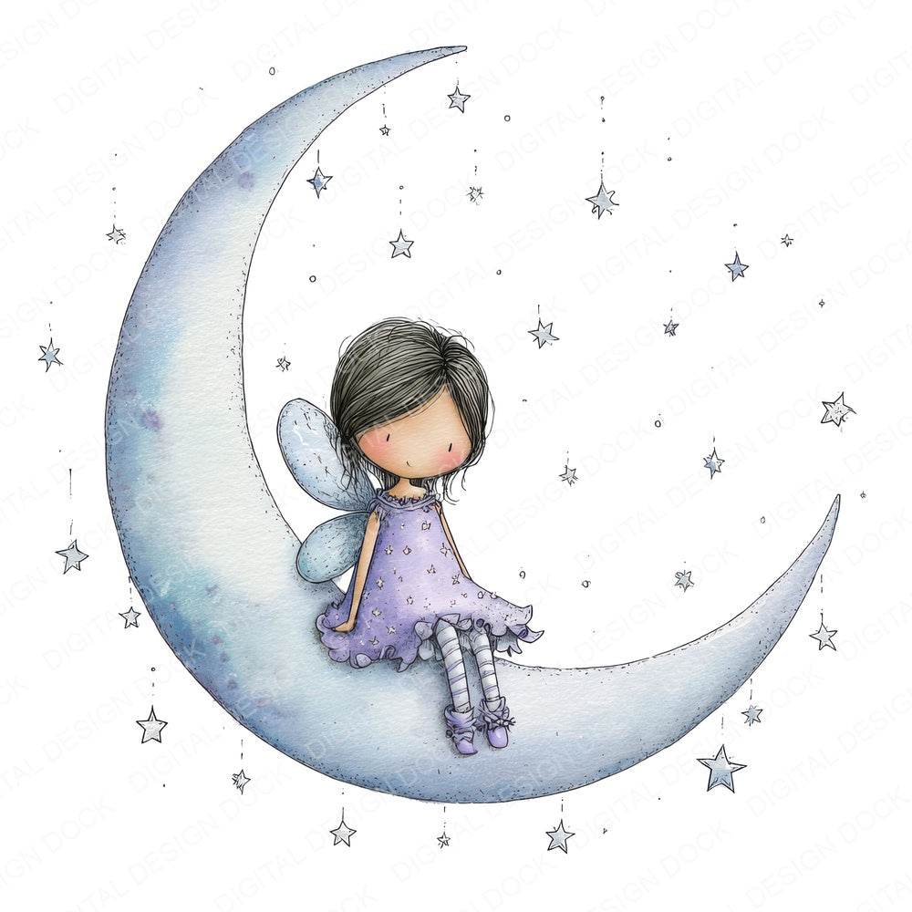 Fairy Crescent Moon fussy cut sheet in A4 format showing all 12 designs on one printable page