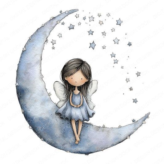 Fairy Crescent Moon fussy cut sheet in US Letter format showing all 12 designs on one printable page