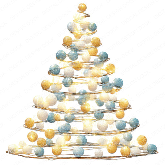 Fairy Light Christmas Tree fussy cut sheet in A4 format showing all 12 designs on one printable page