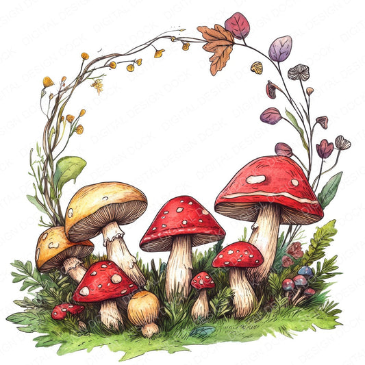 Fairy Mushroom Ring fussy cut sheet in A4 format showing all 12 designs on one printable page