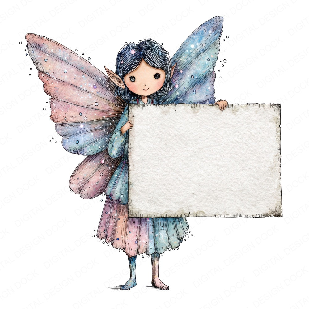 Fairy with Banner fussy cut sheet in A4 format showing all 12 designs on one printable page
